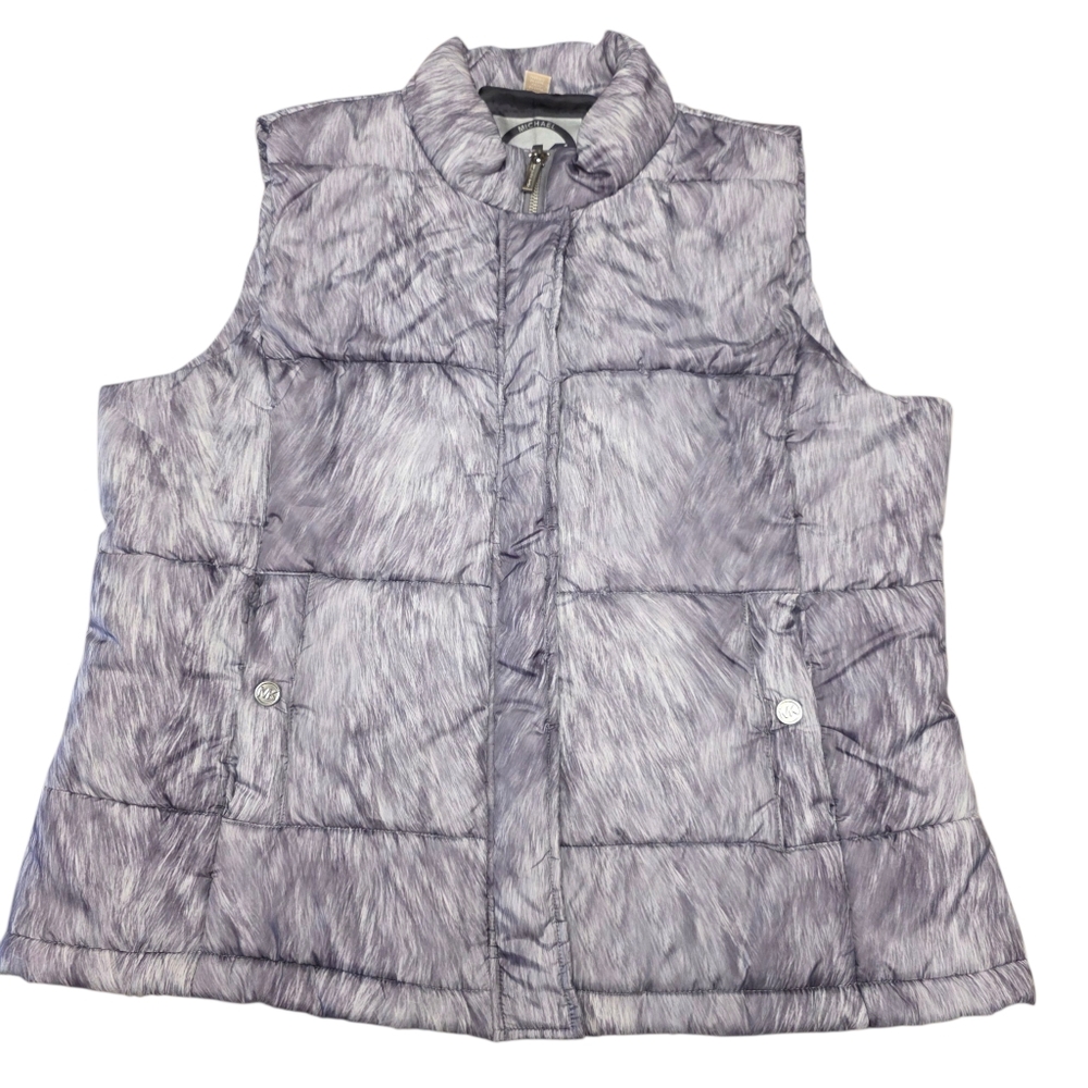 Michael Kors Fur Print Gray Puffer Vest Size XL